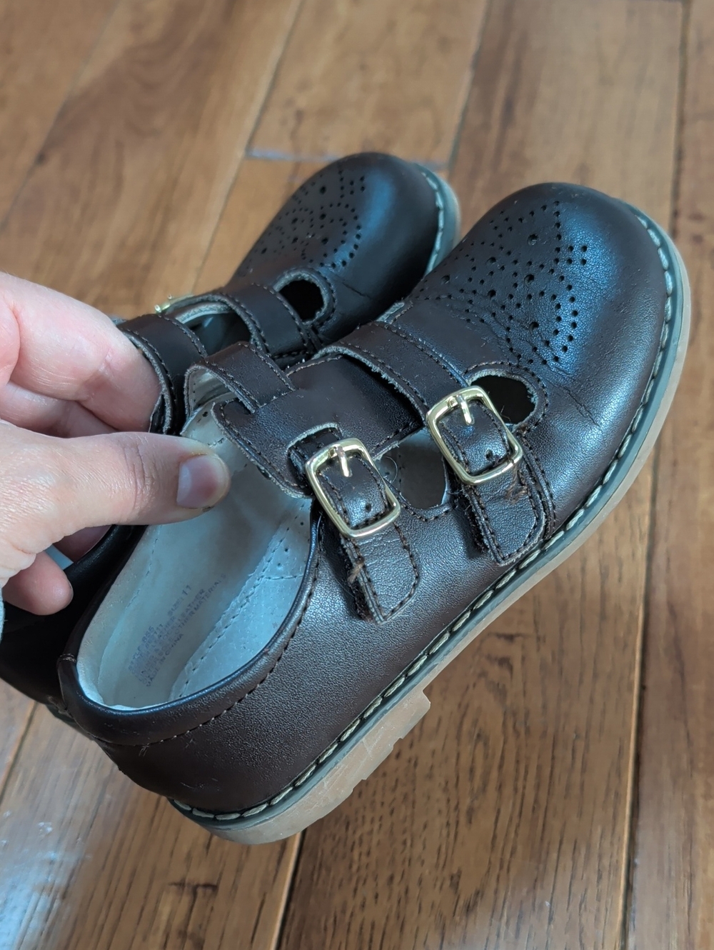 L'amour Beatrix English Double T Strap Brown Leather Buckle Mary Jane Shoes